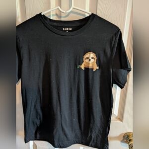 SHEIN Black Tee with Sloth Design